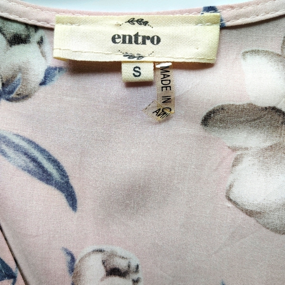 Entro floral Tunic Sundress Ruffles V-neck Rayon Pink oversized S. - Picture 6 of 16